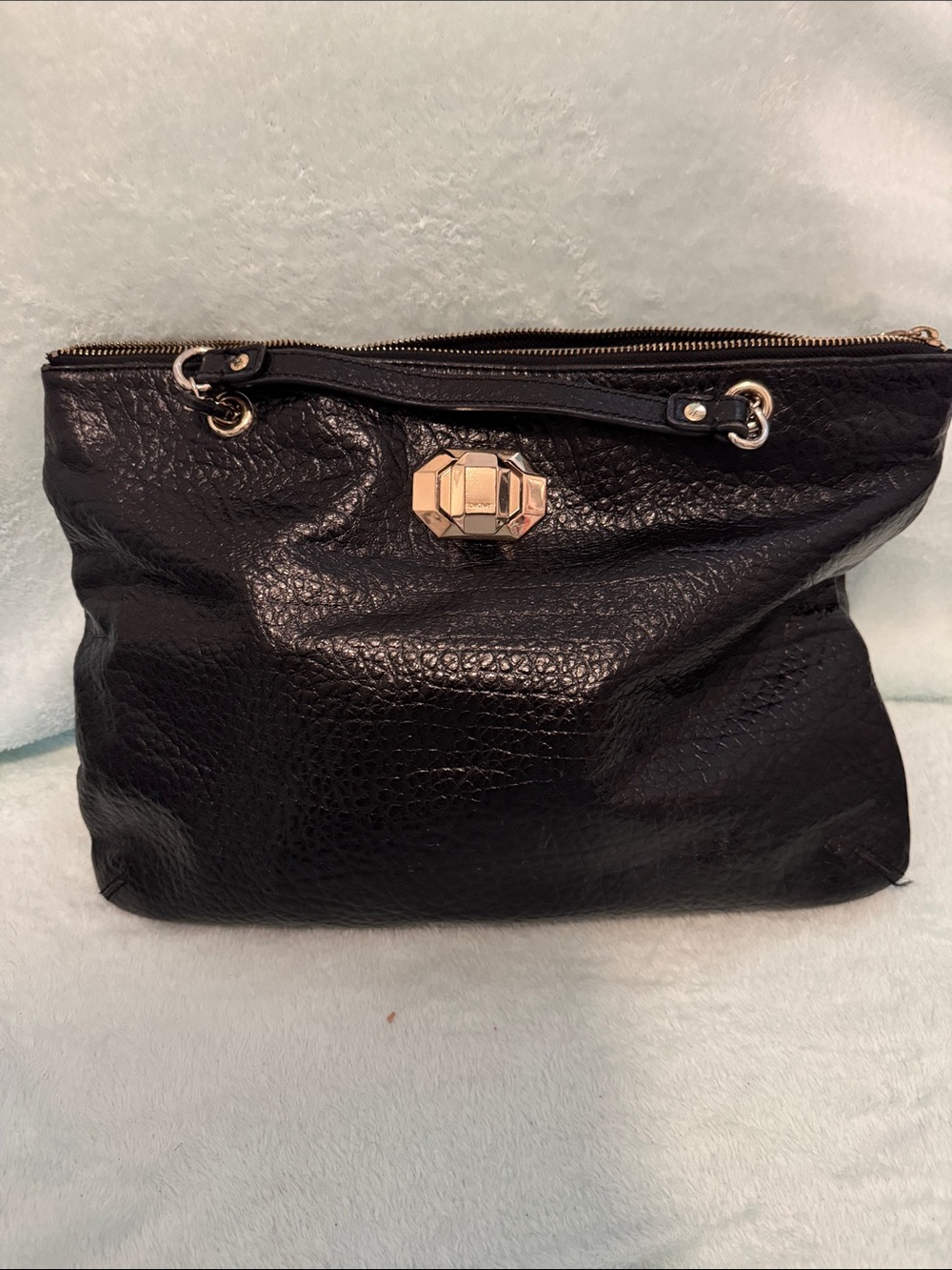 DKNY Black Pebbled Leather Clutch with Gold Hardware